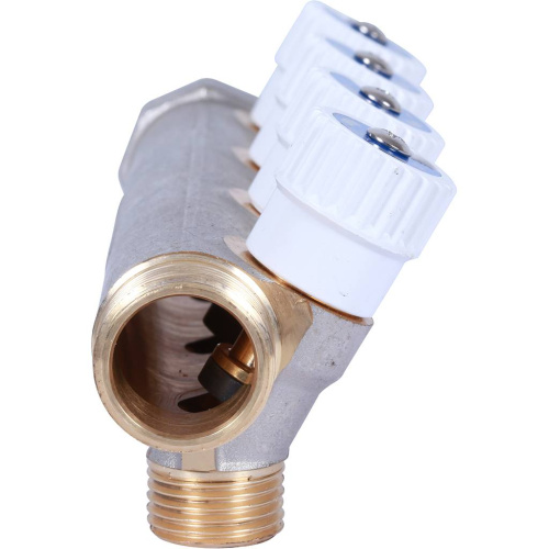 Коллектор 4 выхода STOUT 3/4"x1/2" плоское уплотнение с вентилями SMB 6852 341204